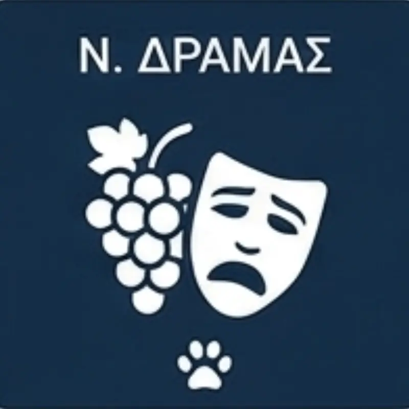 pawvolta-nomos-dramas-icon Εικονίδιο για τον Νομό Δράμας με σταφύλια και μάσκα